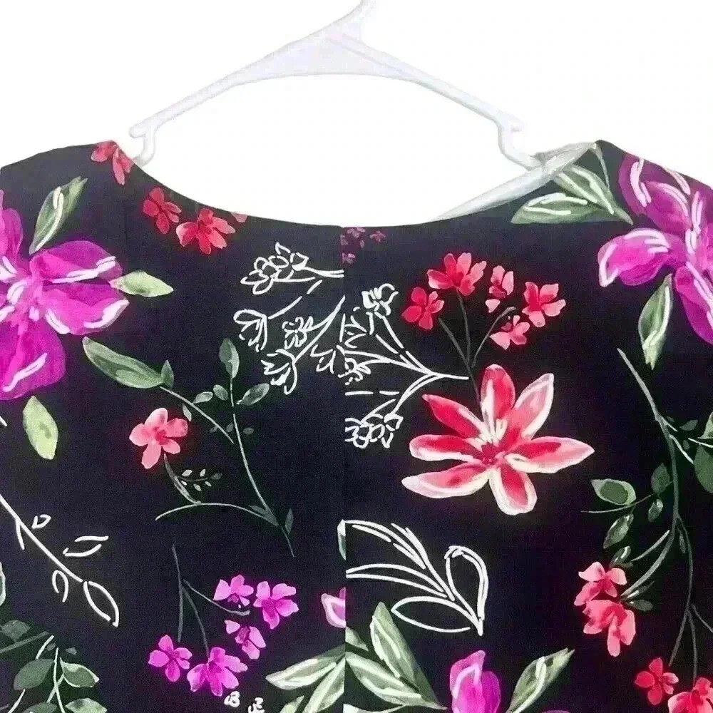 Studio One New York Women's Sheer Sleeves Black‎ Floral Dress Size Medium - Picture 9 of 13